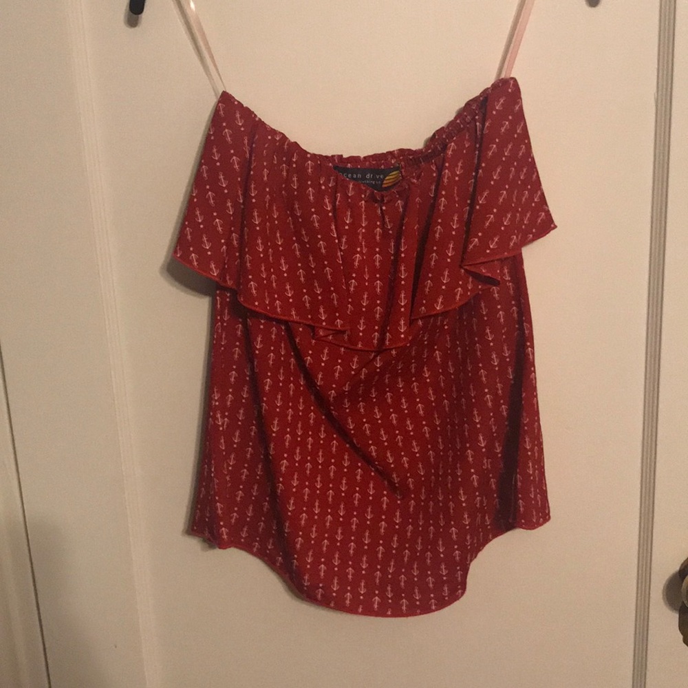 Red Tube top with ruffles and anchors